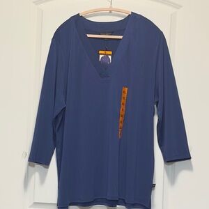 Banana Republic Top Women XXL Blue V-Neck 3/4 Sleeve Classic Stretch Blouse NWT